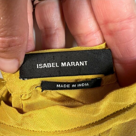 Isabel Marant Salvia Ruffle Mini Dress Silk Long Sleeve Party Yellow US 10 - Picture 7 of 16